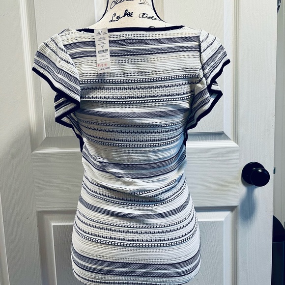 WHITE HOUSE BLACK MARKET 
Flutter-Sleeve Pointelle Stripe Top - Picture 6 of 9